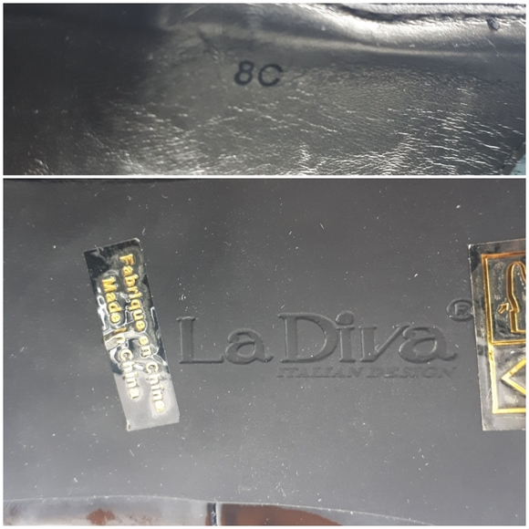 La Diva Chunky Heel 3D Flower Toe Black Patent 8 - Picture 12 of 13